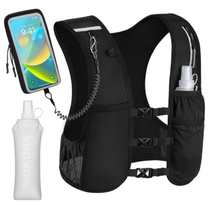 Running Vest for Women Men, Lightweight Hydration Vest with 500ML Soft Flask & Phone Holder, Reflective Running Backpack, Adjustable Run Pack Water Bottle, Runner Marathon Essentials